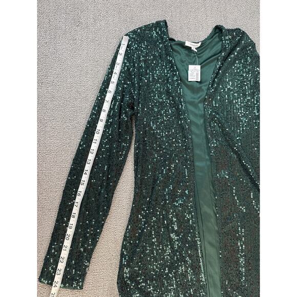 NWT Maurices Sequin Cardigan Long Line Open Front Emerald Green Size XS - Picture 6 of 7